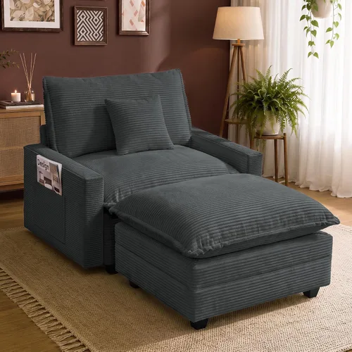 Vista 37 de Cloud Couch Sectional, L Shaped Modular Sofa with Movable Ottoman Negro