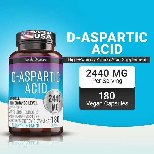 Vista 2 de Kaibro Nutra Suplemento de ácido D-aspártico para hombres, 2440 mg de ácido D-aspártico por porción, apoyo de energía y testosterona, sin gluten