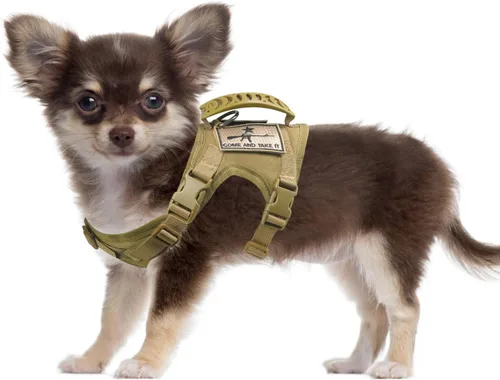 Vista 8 de Arnés táctico de entrenamiento para perros, chaleco de trabajo al aire libre, ajustable, militar, Molle, arnés con mango de goma (XS (paquete de 1)