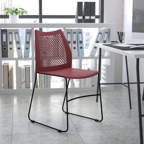 Vista 11 de EMMA + OLIVER Silla apilable con base de trineo negro para el hogar y la oficina con respaldo de ventilación de aire, silla de invitados