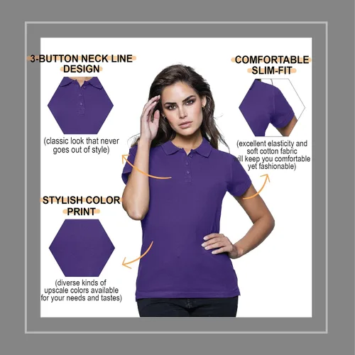 Vista 4 de FRESH TEE Polo de manga corta para mujer 100% algodón ajustado para mujer (Estados Unidos, Alpha, XL, regular, morado), Púrpura