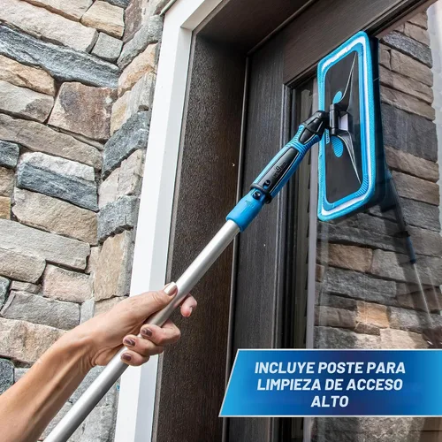 Vista 4 de Unger Kit profesional de limpieza de ventanas interiores ProClean con poste de 2 pies, herramienta de lavado con cabezal giratorio para esquinas