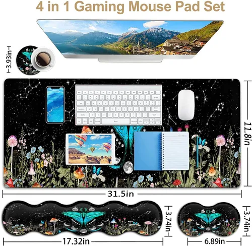 Vista 3 de Alfombrilla grande para mouse, soporte ergonómico para la muñeca del mouse + juego de reposamuñecas para teclado + alfombrilla de mouse extendida