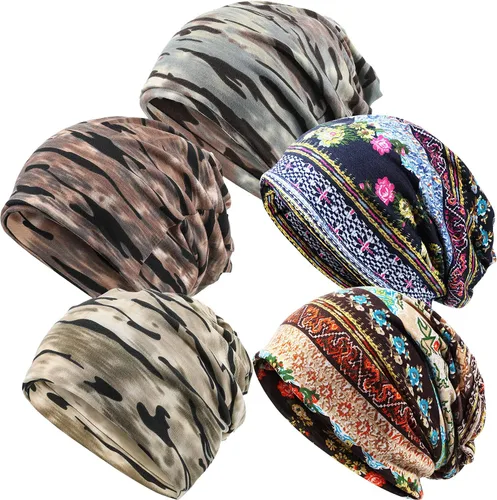 Vista 18 de SATINIOR 5 Piezas Gorro Holgado para Mujer Gorro de Quimioterapia Elástico Envolturas para Cabeza de Cáncer Pañuelo para Cabeza para Dormir