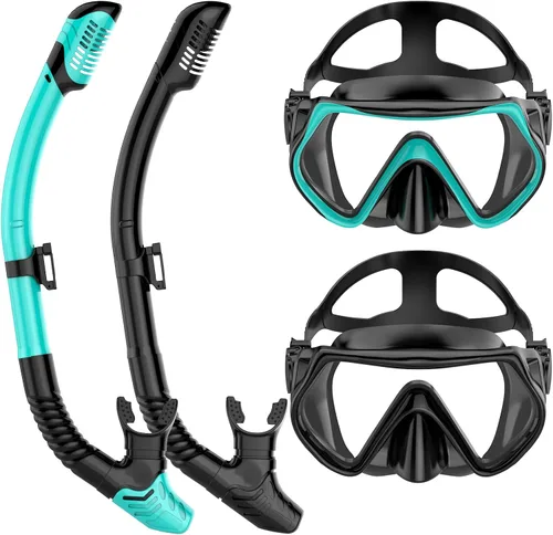Vista 9 de Snorkeling Gear for Adults, Dry-Top Snorkel Set Scuba Diving mask, Snorkel Mask, Panoramic Anti-Leak Anti-Fog Tempered Glass Lens, Swimming Training