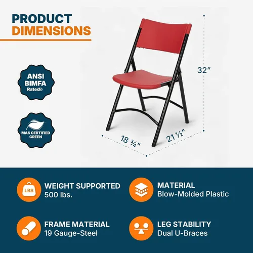 Vista 3 de OEF Furnishings Serie OEF600 Sillas plegables de respaldo alto, asiento de grado comercial de polietileno moldeado por soplado para uso en Rojo