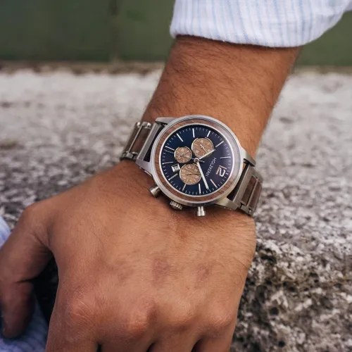Vista 9 de HOLZKERN Oscar - Reloj para hombre, esfera azul de 1.654 pulgadas, acero inoxidable plateado y correa de madera de nogal, reloj casual para hombre