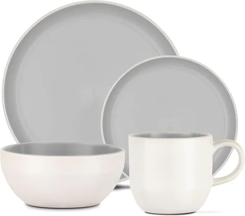 Vista 8 de Barbary & Oak BO867005BLK Luna - Juego de vajilla de 16 piezas, gres, negro mate con motas brillantes Moteado negro