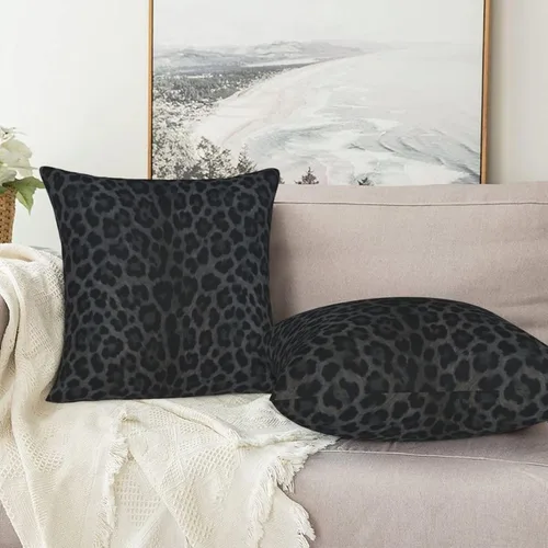 Vista 7 de Fiokroo Juego de 2 fundas de almohada de leopardo negro, fundas de almohada cuadradas para sofá, dormitorio, sala de estar, automóvil, 16 x 16