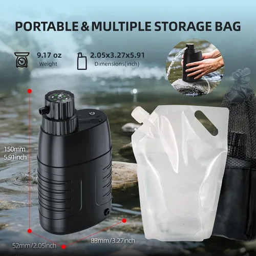Vista 5 de YOTAN Purificador de agua eléctrico de supervivencia, filtro de agua portátil de 6 etapas de 0.01 micrones con brújula de emergencia, sistema