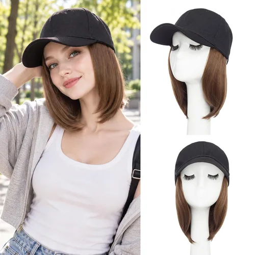 Vista 12 de S-noilite Gorra de béisbol de 6 pulgadas con peluca corta de peinado Bob