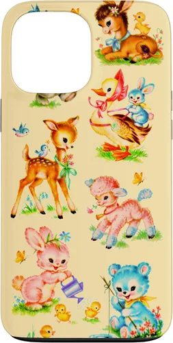 Vista 24 de Vintage Baby Animals Nursery 50's Retro Yellow Case for iPhone 17