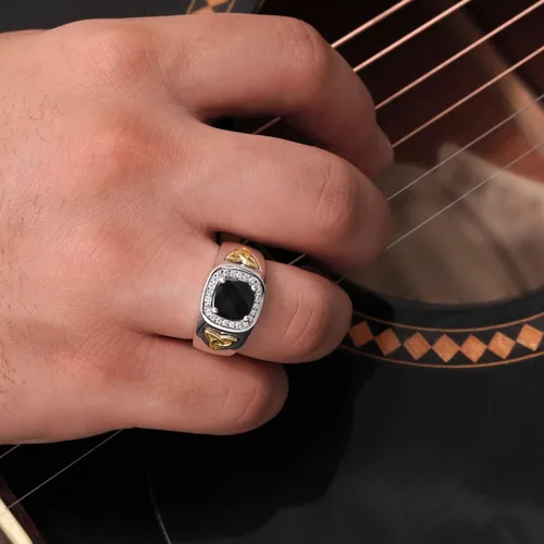 Vista 4 de Gem Stone King Anillo de plata 925 y oro amarillo de 10 quilates para hombre con piedra natal y diamantes blancos cultivados en laboratorio de 0.315