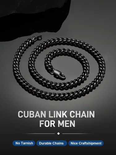 Vista 6 de ChainsPro Stainless Steel Mens Cuban Link Chains, Hip Hop Miami Necklace Negro