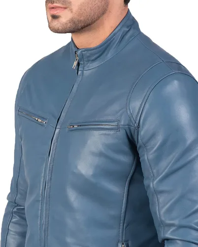 Vista 4 de MARDAMS Chaqueta Moto de cuero negro Hombres - 6 - Chaqueta de cuero Cafe Racer Chaqueta de cuero de piel de cordero real para hombre