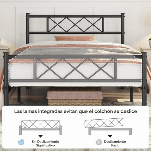 Vista 8 de Yaheetech Marco de cama de metal industrial de 13 pulgadas con cabecero y estribo, base de colchón, no necesita somier, almacenamiento debajo