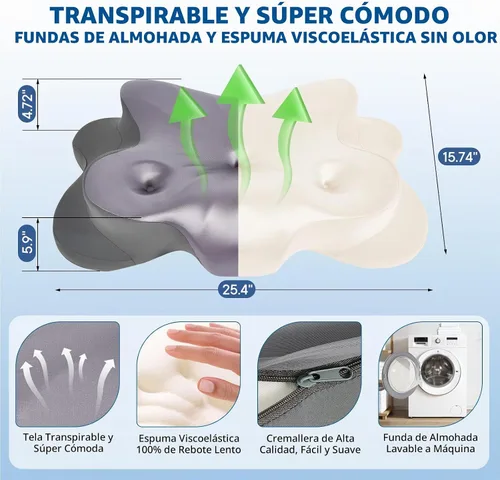 Vista 2 de Almohada cervical para aliviar el dolor de cuello, almohadas de espuma viscoelástica