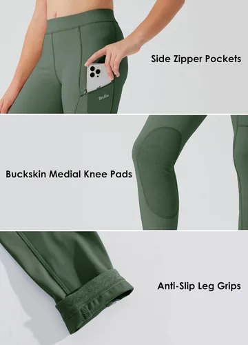 Vista 3 de Willit Pantalones de equitación para niñas, pantalones ecuestres para niños, parches de rodilla, mallas escolares con bolsillos con cremallera