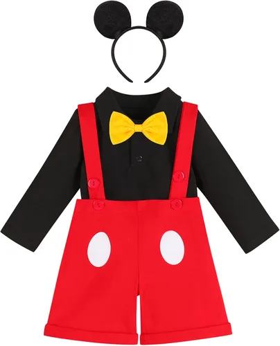 Vista 14 de IBTOM CASTLE Conjunto de caballero para primer cumpleaños para bebé, niño, traje formal con pajarita, babero, pantalones, orejas, conjunto