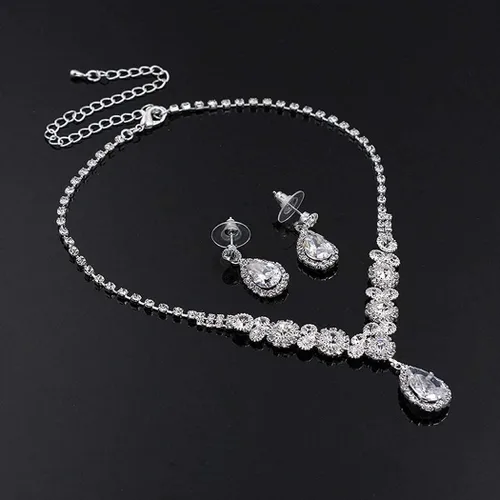 Vista 3 de COCIDE Silver Jewelry Set for Women Crystal Tiara and Necklace Kit for Girls Rhinestone Crown Earrings Neck Accessories for Bride Wedding Birthday