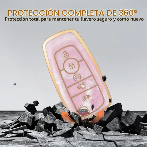 Vista 4 de OFFCURVE Funda para llavero de coche compatible con Ford E-Keychain, Dorado Rosa, Moderno