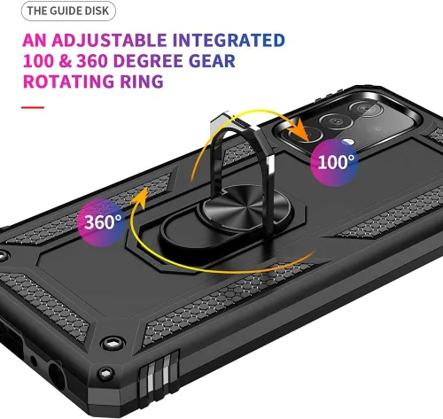 Vista 4 de Funda para Samsung A52, Galaxy A52 con protector de pantalla HD, soporte de anillo de grado militar, soporte de coche de 15 pies, probada a prueba