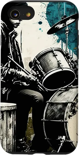 Vista 18 de Black White Drummer Music Lover Drumming Drummer Graphic Case for iPhone 17