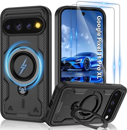 Vista 8 de Gritup fro Funda para Google Pixel 9A, funda protectora magnética de grado militar compatible con Mag-Safe, 2 protectores de pantalla HD, soporte