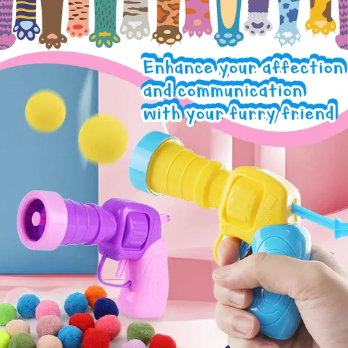 Vista 3 de 2 lanzadores de juguetes para gatos y 100 pelotas de pompón para gatos, lanzador de pelotas de juguete para gatos, juguete interactivo