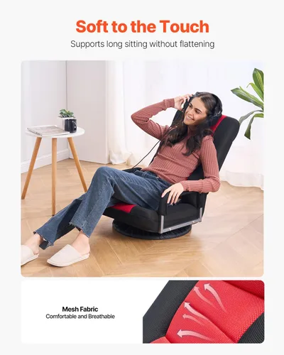 Vista 5 de VEVOR Silla giratoria para juegos con reposabrazos, silla giratoria de 360 grados con respaldo plegable de 6 posiciones ajustables y soporte lumbar