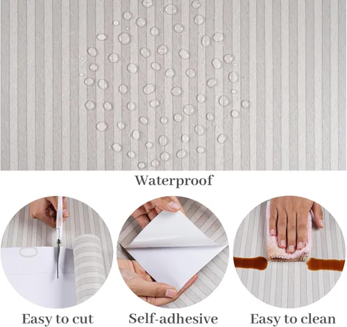 Vista 8 de Papel tapiz de rayas de madera rústica, papel de contacto de madera gris claro para paredes de gabinetes, extraíble, autoadhesivo, impermeable