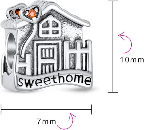 Vista 3 de Sweet Home - Cuentas de plata de ley 925 oxidadas para mujeres y adolescentes con diseño de corazón de flor para mujeres y adolescentes, Metal
