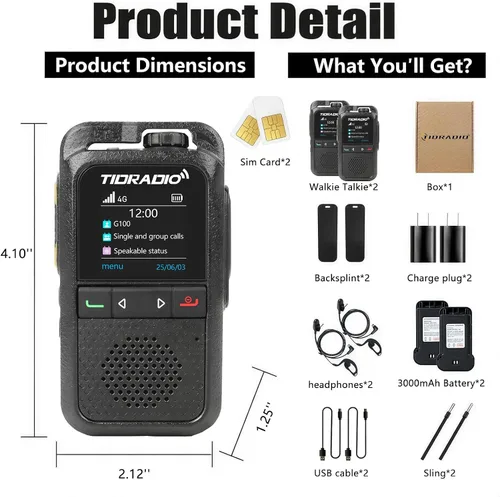 Vista 6 de TIDRADIO TD-G100 Rapid Unlimited Range 4G LTE PoC Walkie Talkies de largo alcance con tarjetas SIM, radios bidireccionales de 5000 millas a nivel