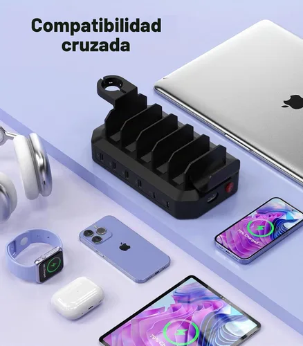 Vista 7 de Estación de carga rápida de 95W para múltiples dispositivos【Certificados de patente y seguridad】 Estación de carga USB de 6 puertos con 2 puertos PD