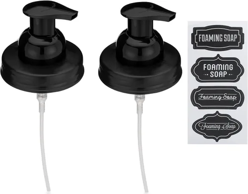 Vista 10 de Jarmazing Products Mason Jar - Tapas dispensadoras de jabón espumoso, incluye calcomanías impermeables, color negro, 1 paquete