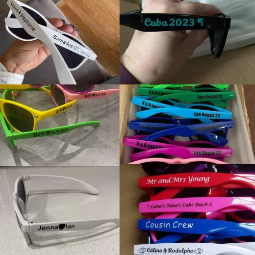 Vista 5 de GZLDGIFTS Gafas de sol personalizadas para fiesta de boda a granel, regalos para invitados de boda – Lentes de sol personalizados para despedidas