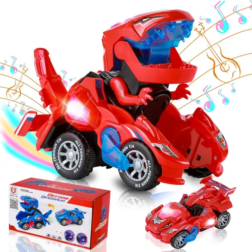 Vista 8 de Hirger Juguete de Coche Dinosaurio Transformable para Niños, Juguetes de Camión Monstruo Auto Transformador con Luz y Sonido para Niños Pequeños
