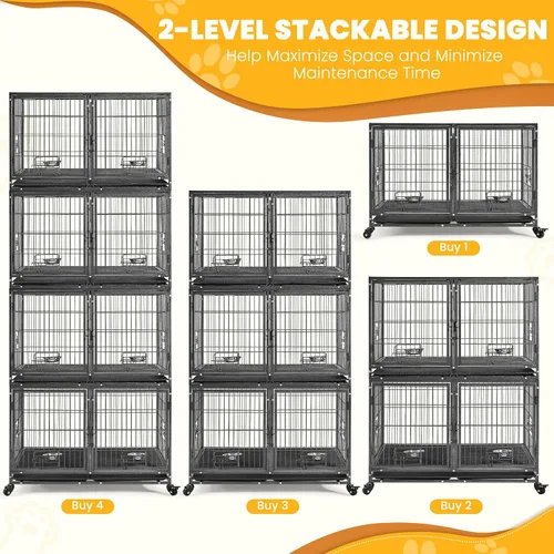Vista 9 de Yaheetech Jaula Apilable para Perros con Divisor de 43'' Rodante Jaula de Servicio Pesado para Perros con Parte Superior Abierta/2 Bandejas