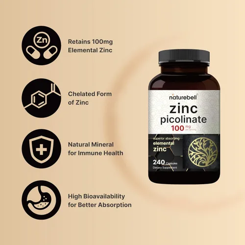 Vista 3 de Picolinato de zinc de alta potencia 100 mg – 240 cápsulas, forma biodisponible de zinc para apoyo inmunológico y salud de la piel – Sin OMG y gluten