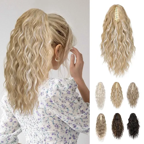Vista 34 de REECHO Extensión de cola de caballo, extensiones de cabello rizado de cola de caballo de 18 pulgadas, extensiones de cabello sintético natural