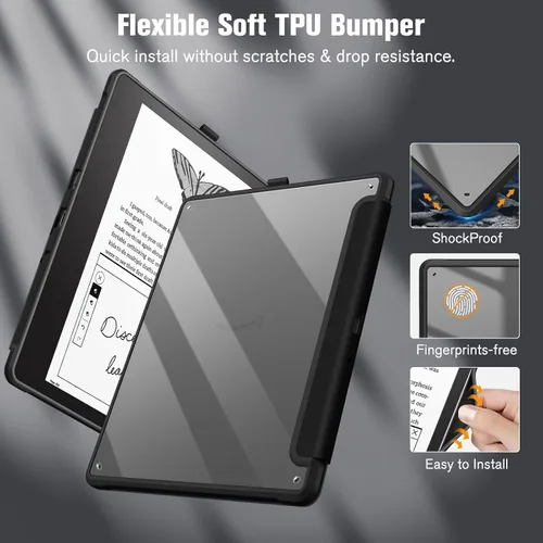 Vista 3 de Fintie Funda híbrida para Kindle Scribe (versión 2024/2022) – Funda delgada a prueba de golpes, carcasa trasera transparente con soporte para lápiz