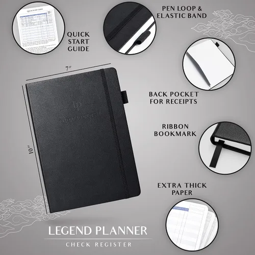 Vista 2 de Legend Planner Libro de registro de cheques - Libro contable para pequeñas empresas y uso personal - Registro de chequera para rastrear