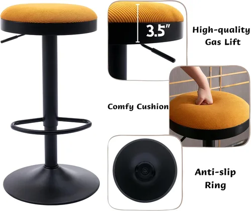 Vista 3 de CIMOTA Juego de 2 taburetes de bar redondos giratorios con espalda descubierta ajustable, taburete de bar moderno industrial para cocina, hogar