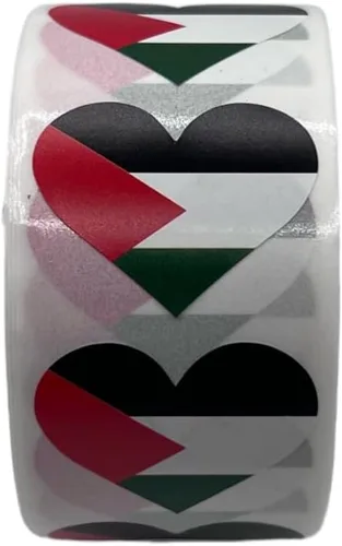 Vista 3 de Pegatinas de corazón con la bandera de Palestina, 500 por rollo, 1 pulgada