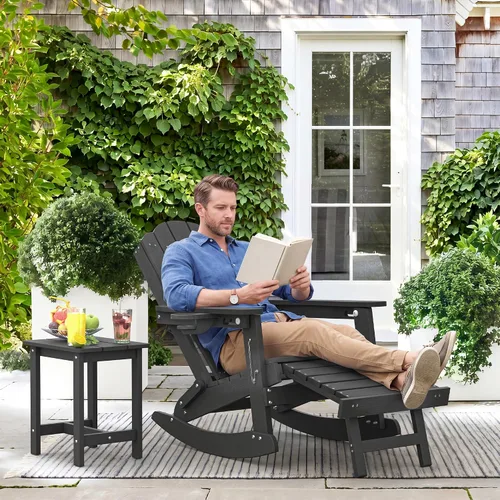 Vista 6 de LUE BONA HDPE 5-in-1 Folding Adirondack Rocking Chair, Black