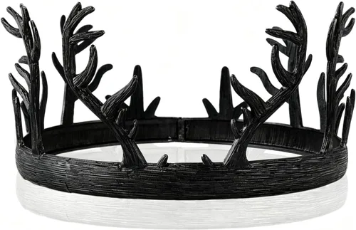 Vista 4 de King Queen - Corona de metal con cuernos redondos para el cabello, accesorios de fiesta para bodas, cumpleaños, cosplay, Halloween Negro