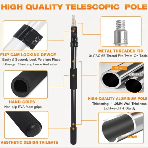 Vista 5 de Poste de extensión telescópico de 4-18 pies con punta de metal universal Negro
