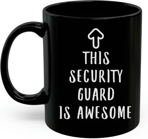 Vista 2 de This Security Guard Is Awesome - Taza de café de 11 onzas, color negro, divertida taza de cerámica con texto en inglés "This Security Guard Is