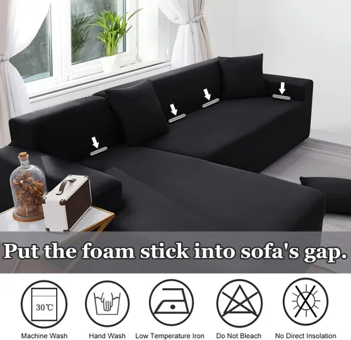 Vista 4 de NAISI Funda para sofá en forma de L, 2 piezas, funda elástica suave con 2 fundas de almohada, protector de muebles, fundas de sofá seccional de 3
