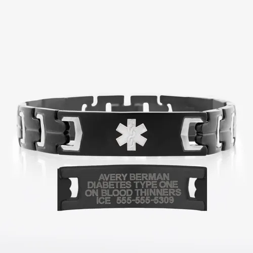 Vista 5 de Lauren's Hope Pulsera de identificación de alerta médica de acero duradero para hombres y mujeres, grabado personalizado, diabetes, marcapasos